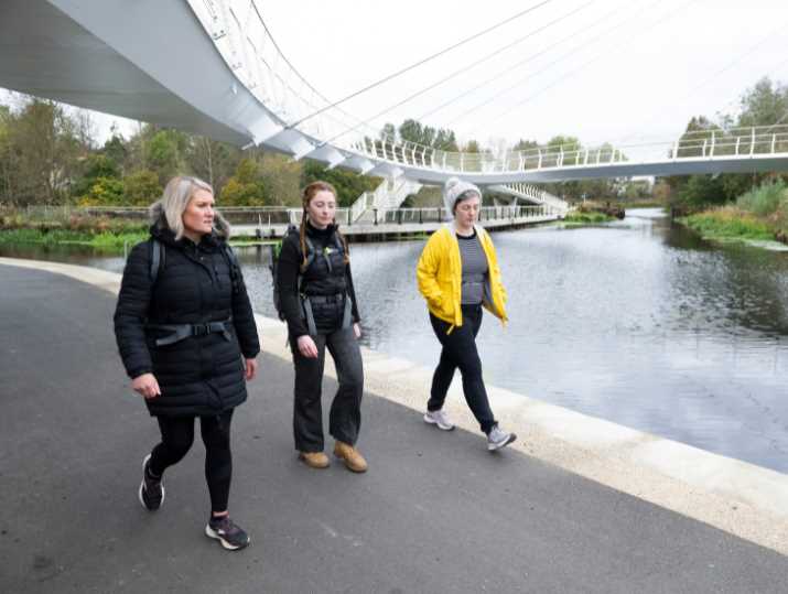 Jacqueline Kent enjoys a walk along a canal path with colleagues from Chest Heart & Stroke Scotland and Paths for All.